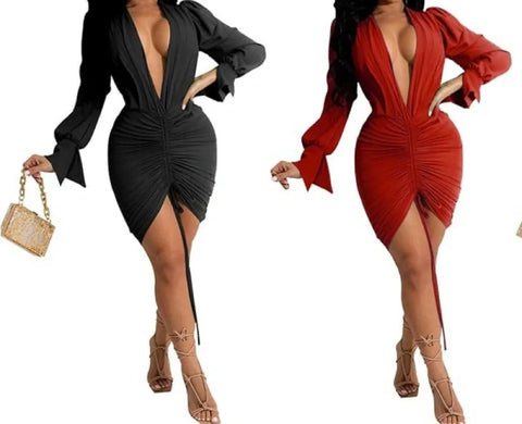 Deep V Neck Wrap Mini Dress