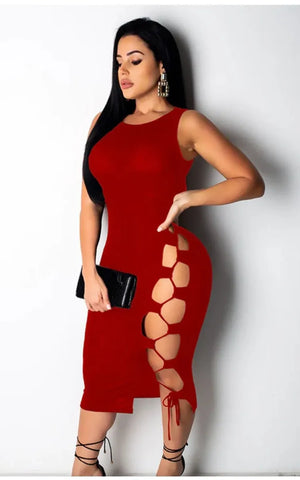 Women Sexy Drawstring Midi Party Dress