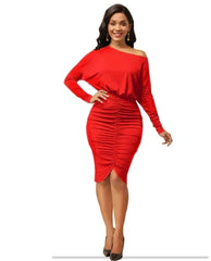 Red One Shoulder Midi Dress