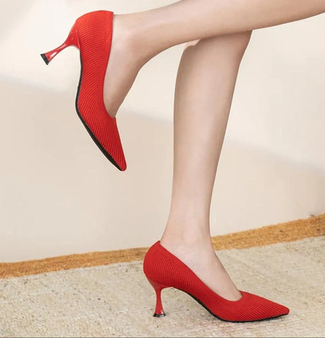 Red Pointed Chunky Heels